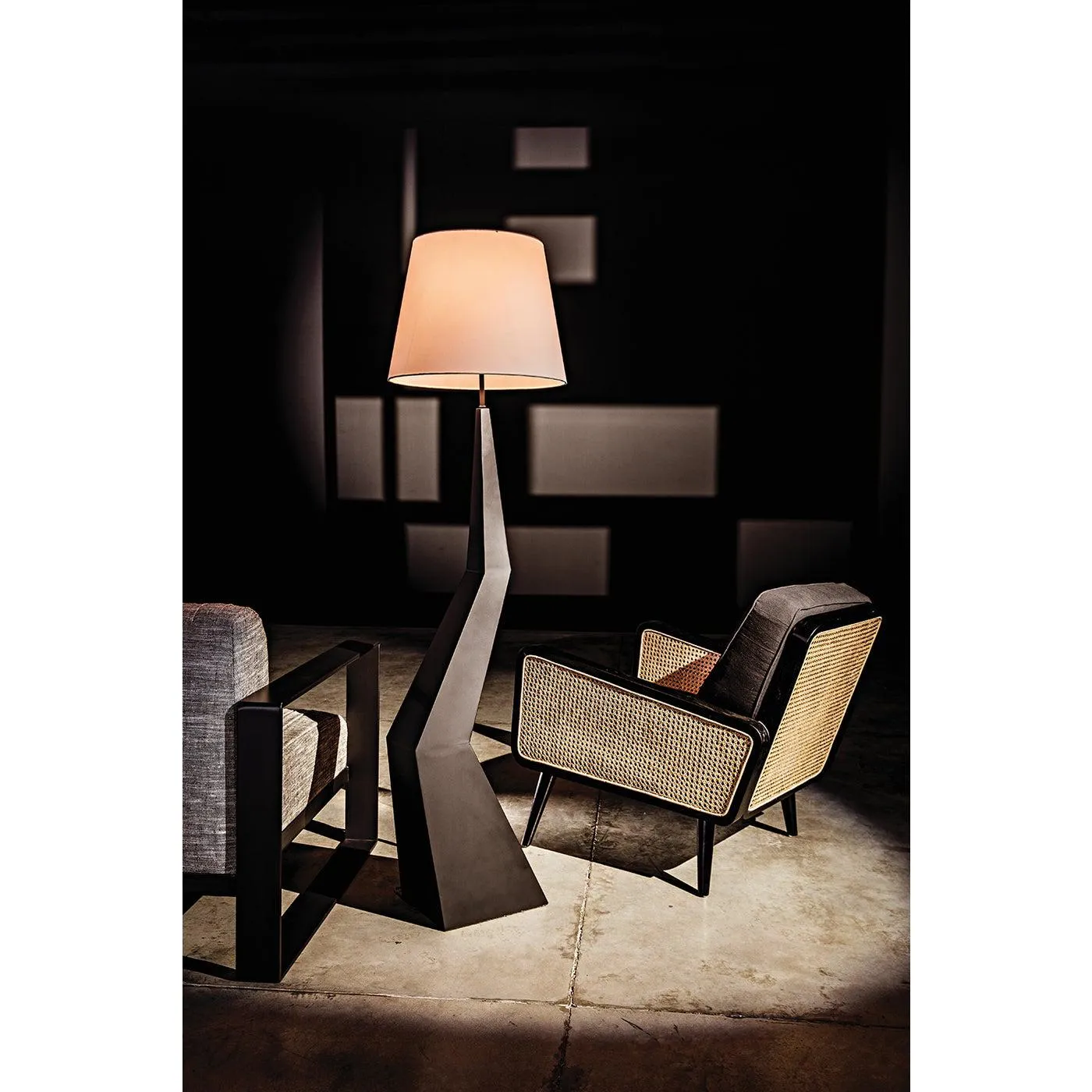 Rhombus Floor Lamp with Shade, Black Metal