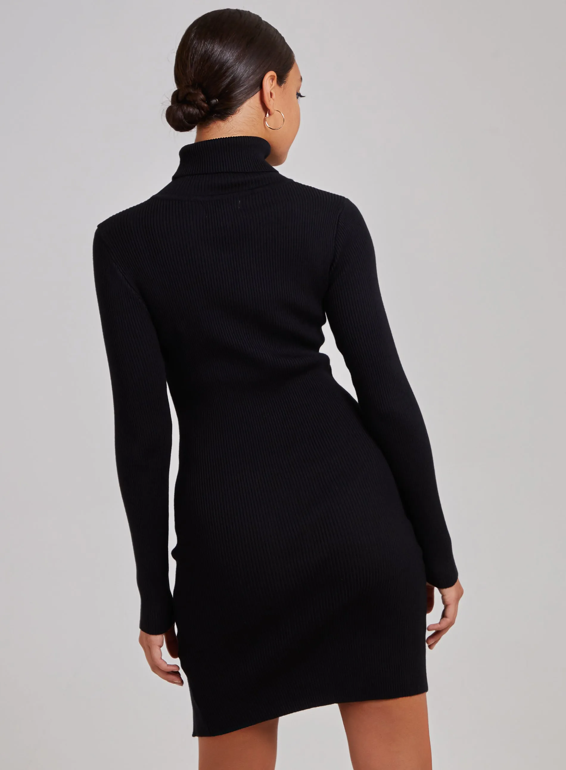 Ribbed Roll Neck Front Split Midi Dress