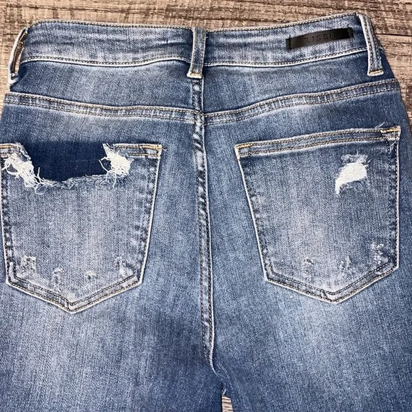 RISEN Jeans Women 25 size 1 Straight High Waisted Distressed Denim Ankle Cropped
