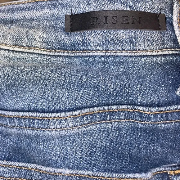 RISEN Jeans Women 25 size 1 Straight High Waisted Distressed Denim Ankle Cropped