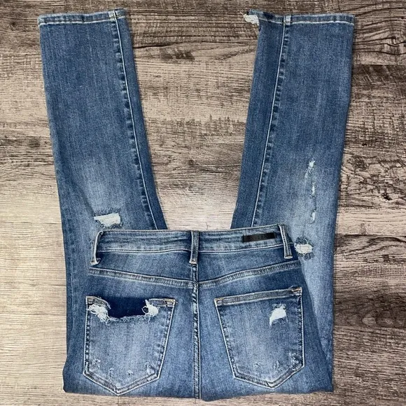 RISEN Jeans Women 25 size 1 Straight High Waisted Distressed Denim Ankle Cropped