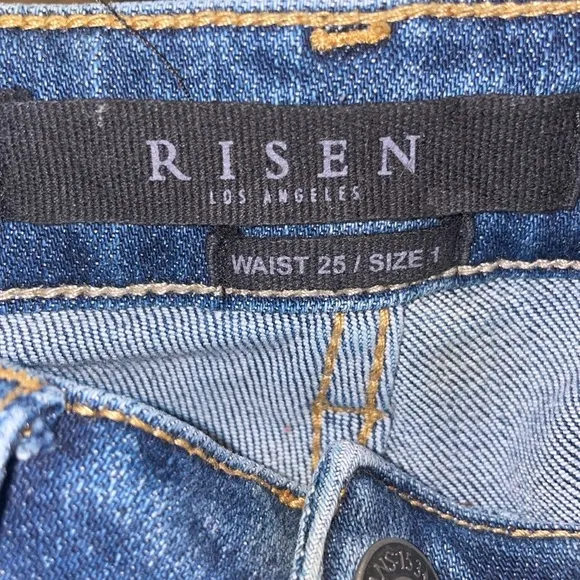 RISEN Jeans Women 25 size 1 Straight High Waisted Distressed Denim Ankle Cropped