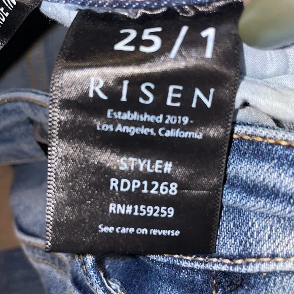 RISEN Jeans Women 25 size 1 Straight High Waisted Distressed Denim Ankle Cropped