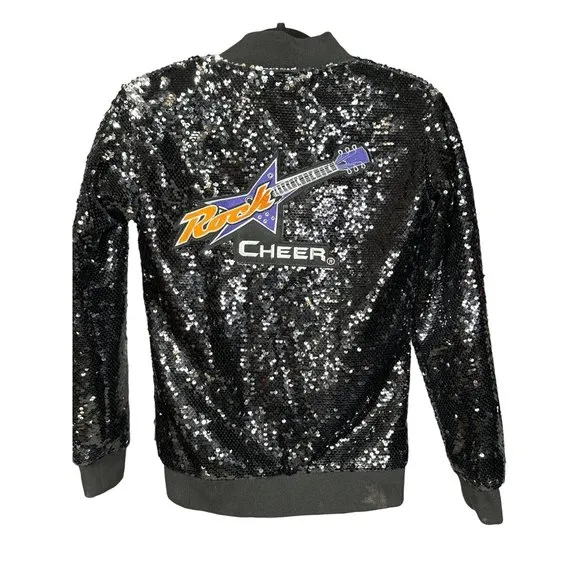 Rock Cheer Women's Sparkle Sequin Long Sleeve Zipper Bomber Jacket Size Small