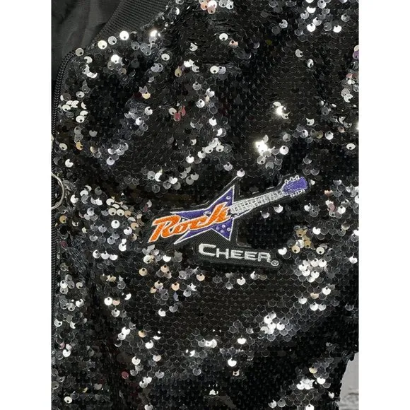 Rock Cheer Women's Sparkle Sequin Long Sleeve Zipper Bomber Jacket Size Small