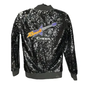 Rock Cheer Women's Sparkle Sequin Long Sleeve Zipper Bomber Jacket Size Small