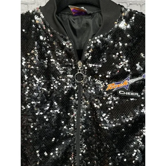 Rock Cheer Women's Sparkle Sequin Long Sleeve Zipper Bomber Jacket Size Small