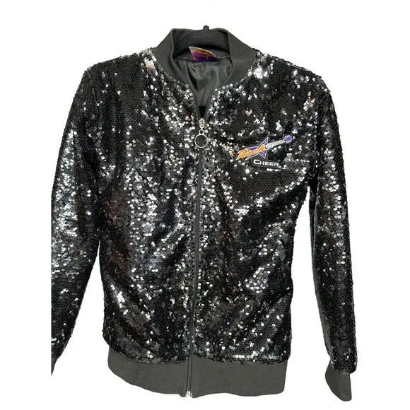 Rock Cheer Women's Sparkle Sequin Long Sleeve Zipper Bomber Jacket Size Small