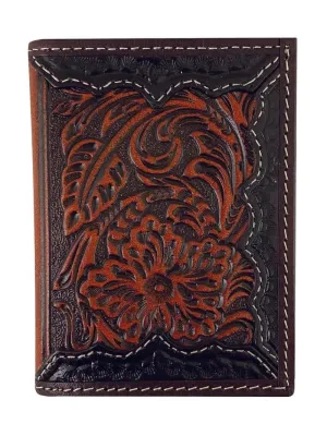 Roper Trifold Tooled Leather Wallet Dark Brown