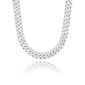S925 Baguette Moissanite Diamond Cuban Link Chain in White Gold - 16mm