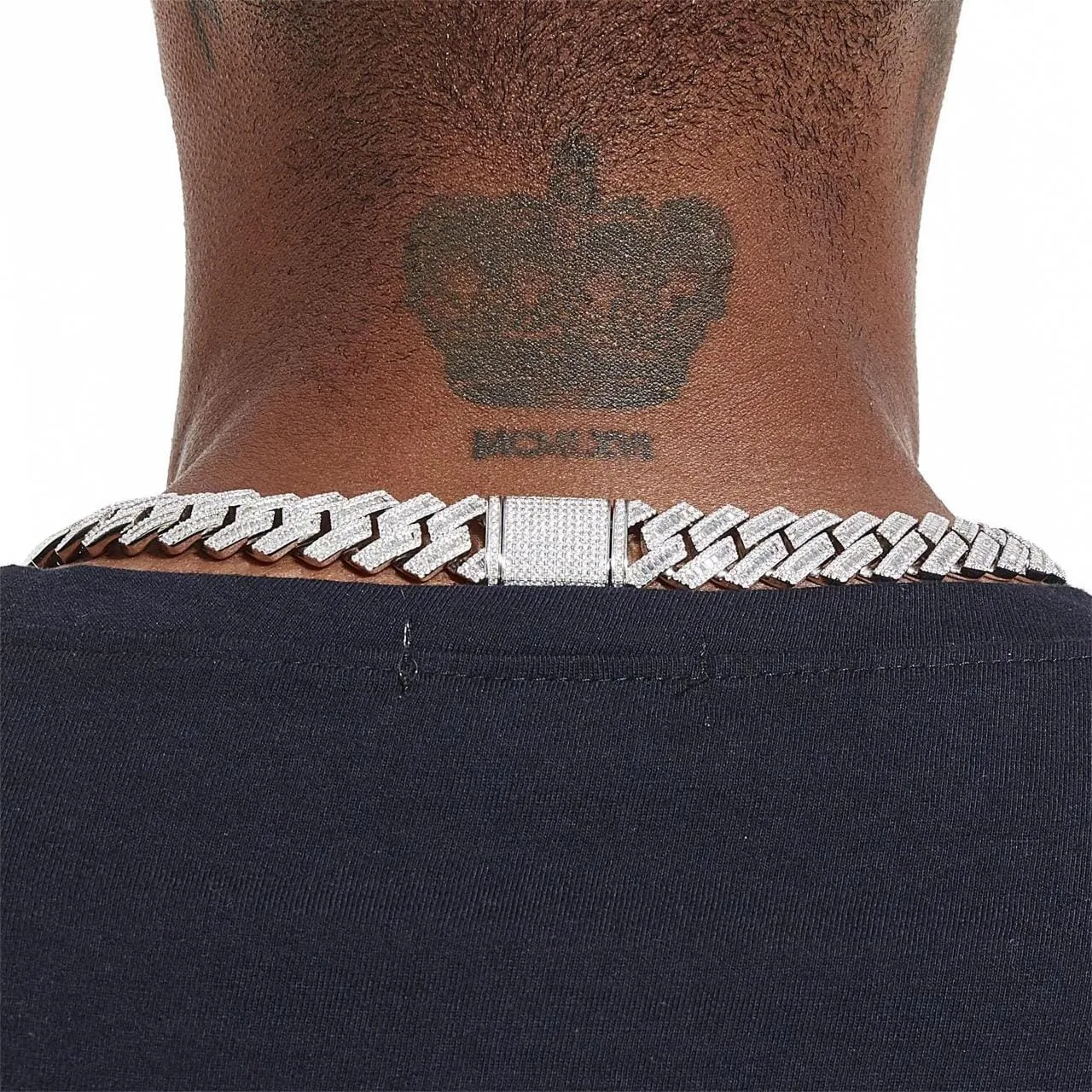 S925 Baguette Moissanite Diamond Cuban Link Chain in White Gold - 16mm