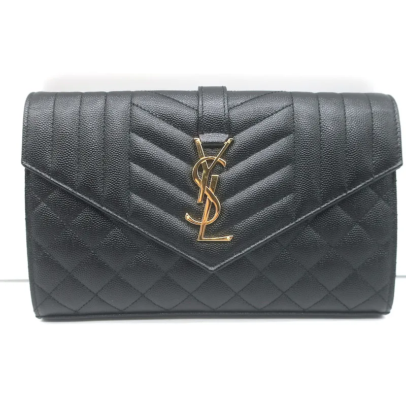 Saint Laurent Envelope Triquilt Wallet on Chain Bag Grain de Poudre Leather NEW