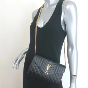 Saint Laurent Envelope Triquilt Wallet on Chain Bag Grain de Poudre Leather NEW