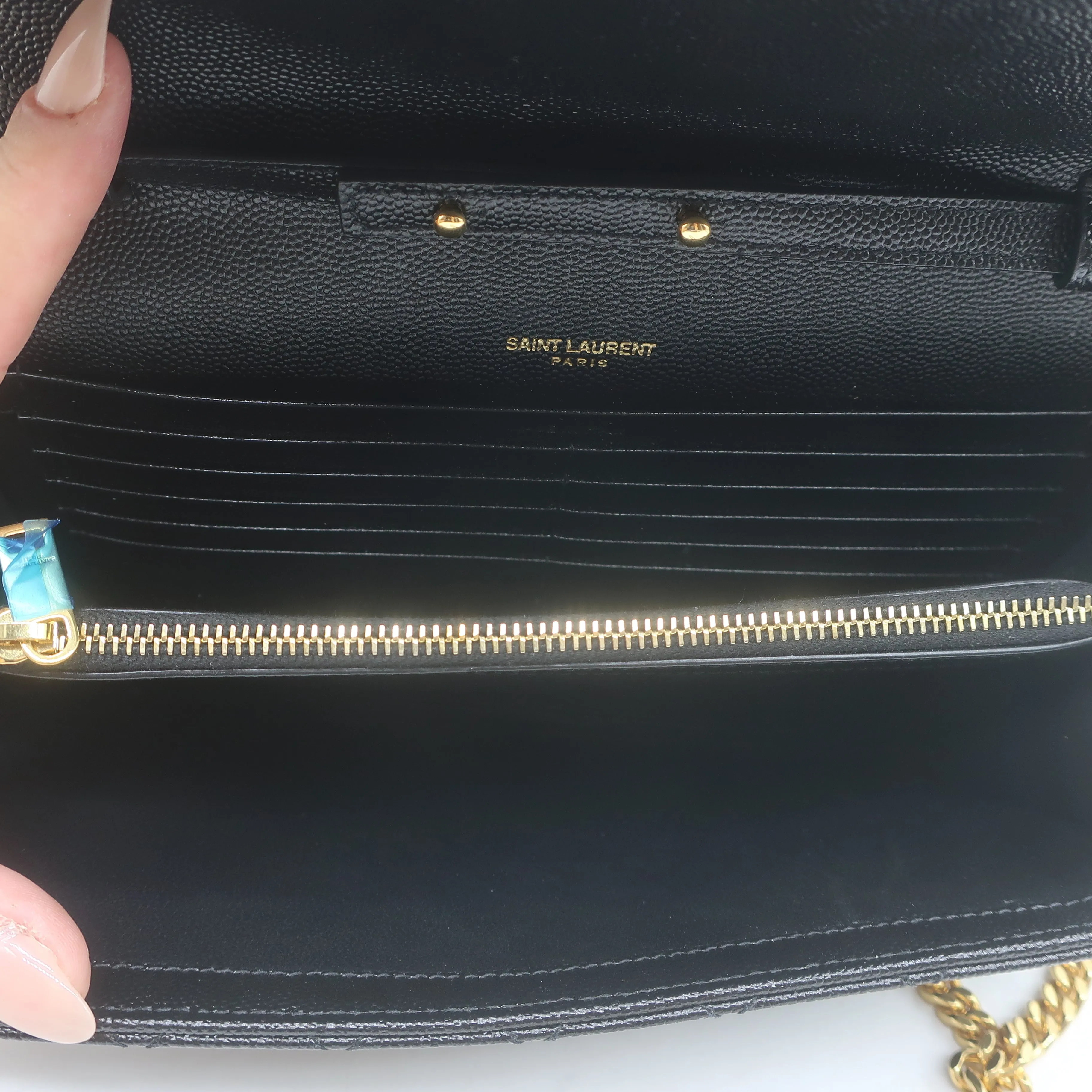 Saint Laurent Envelope Triquilt Wallet on Chain Bag Grain de Poudre Leather NEW
