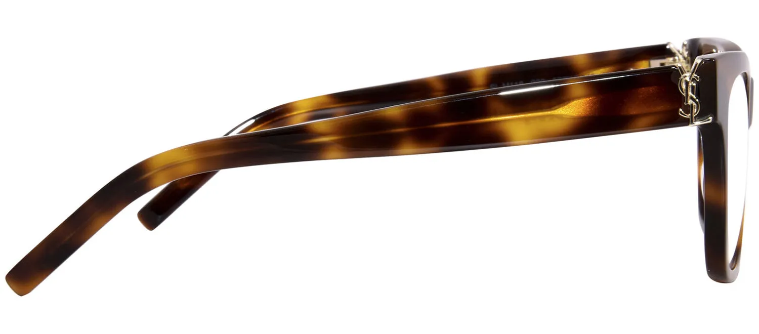 Saint Laurent MONOGRAM SL M118O 002 Square Plastic Havana Eyeglasses with Logo Stamped Demo Lenses