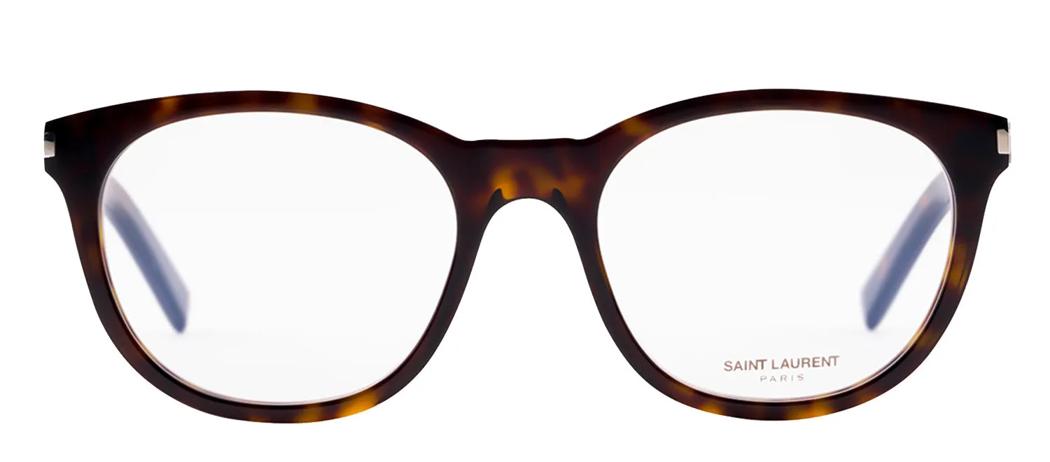 Saint Laurent SL 471O 2 Round Plastic Havana Eyeglasses with Logo Stamped Demo Lenses