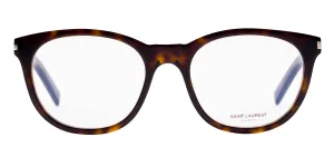 Saint Laurent SL 471O 2 Round Plastic Havana Eyeglasses with Logo Stamped Demo Lenses