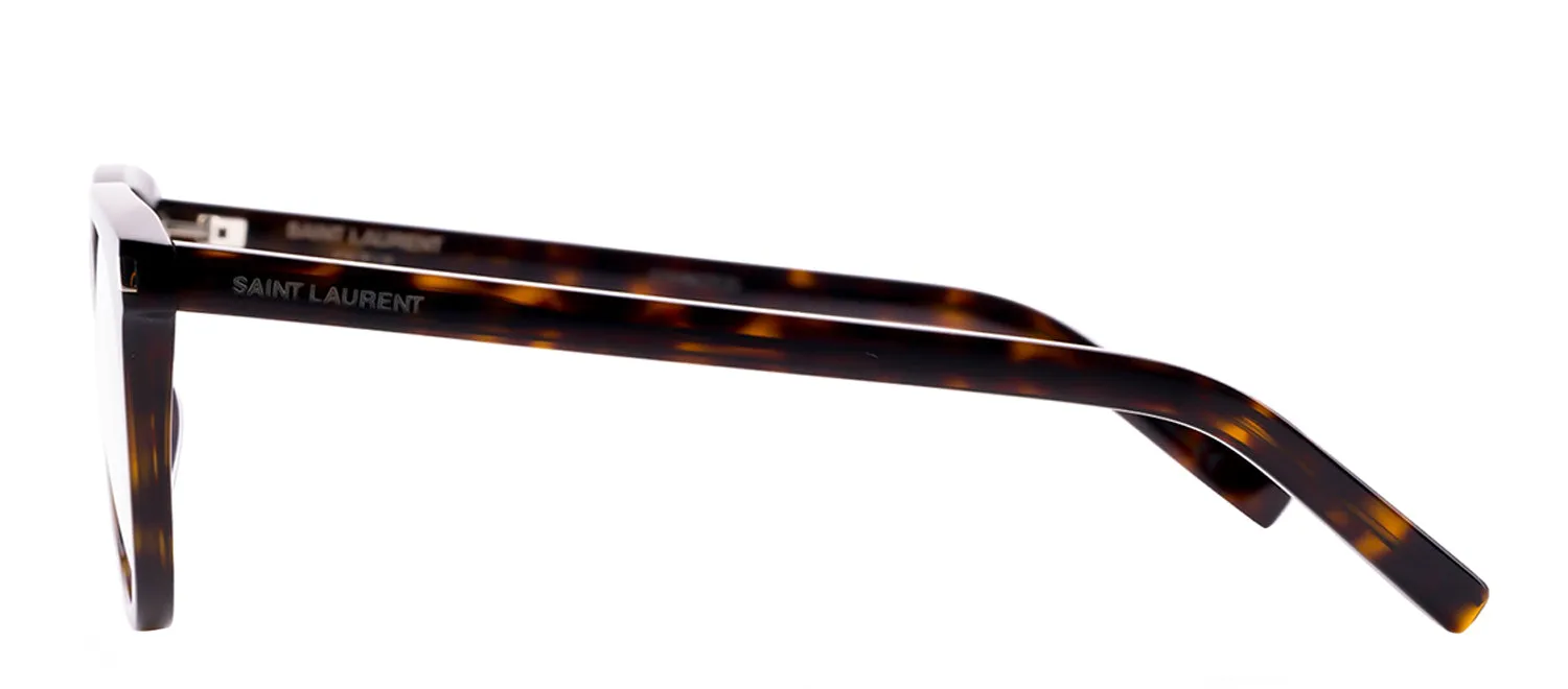 Saint Laurent SL 471O 2 Round Plastic Havana Eyeglasses with Logo Stamped Demo Lenses