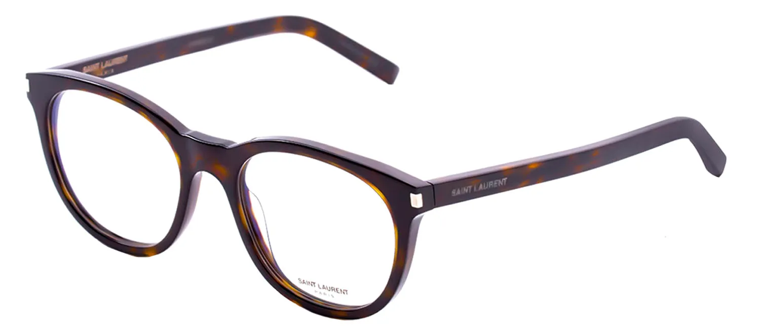 Saint Laurent SL 471O 2 Round Plastic Havana Eyeglasses with Logo Stamped Demo Lenses