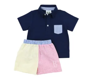 Seersucker Colorblock Boys Short Set