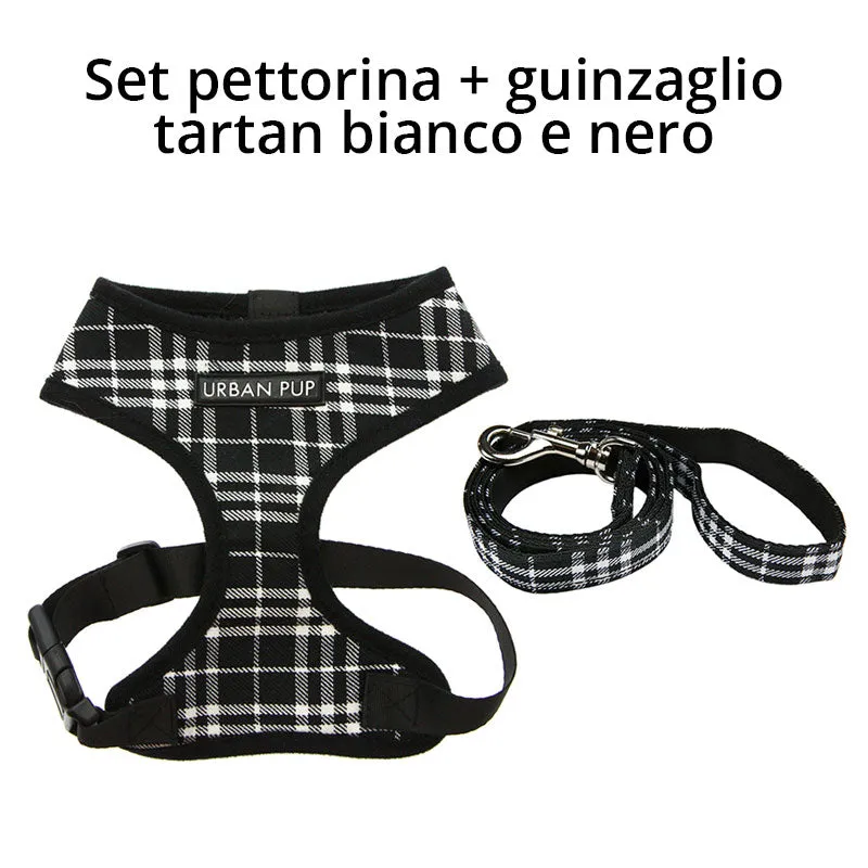 [SET] Pettorina e guinzaglio Tartan nero e bianco - Urban Pup