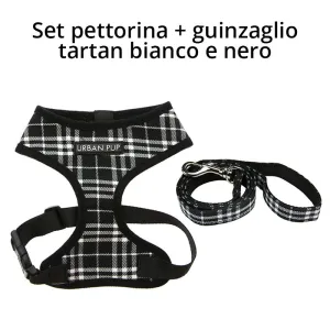 [SET] Pettorina e guinzaglio Tartan nero e bianco - Urban Pup