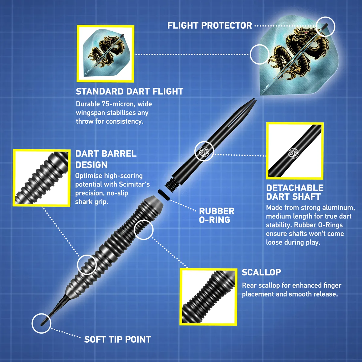 Shot Scimitar Soft  Tip Darts Set-Professional Stainless Steel