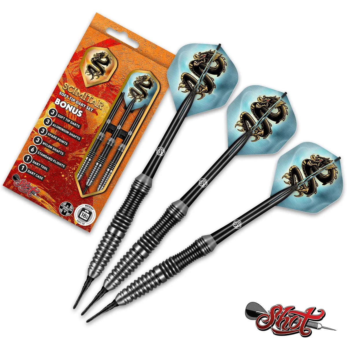 Shot Scimitar Soft  Tip Darts Set-Professional Stainless Steel