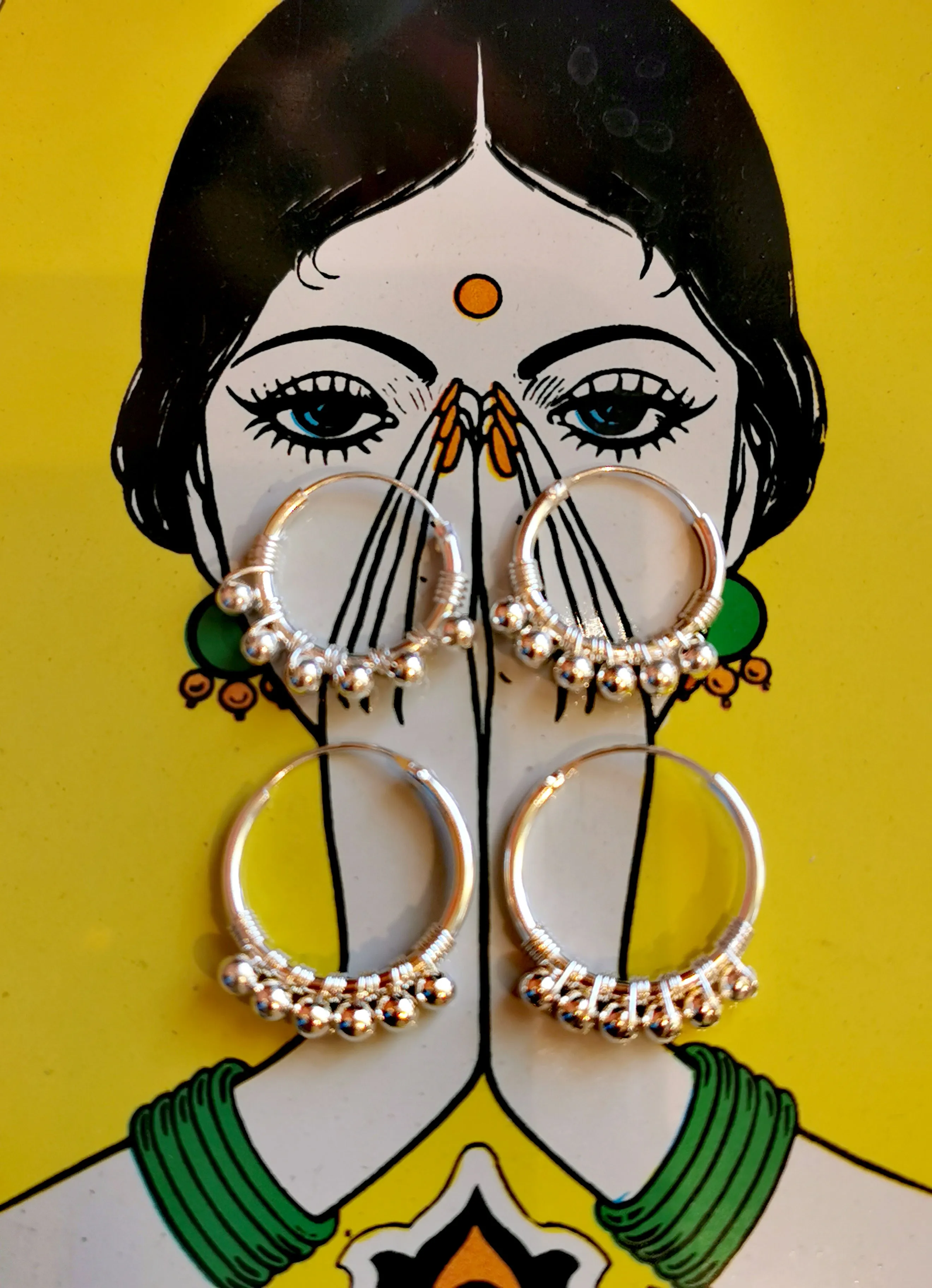 Silver bobble beaded hoops