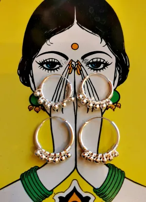 Silver bobble beaded hoops