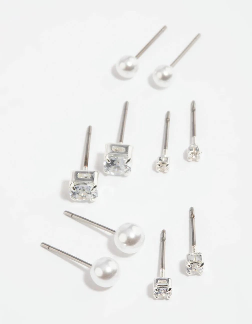 Silver Diamante Stud Earring 5-Pack