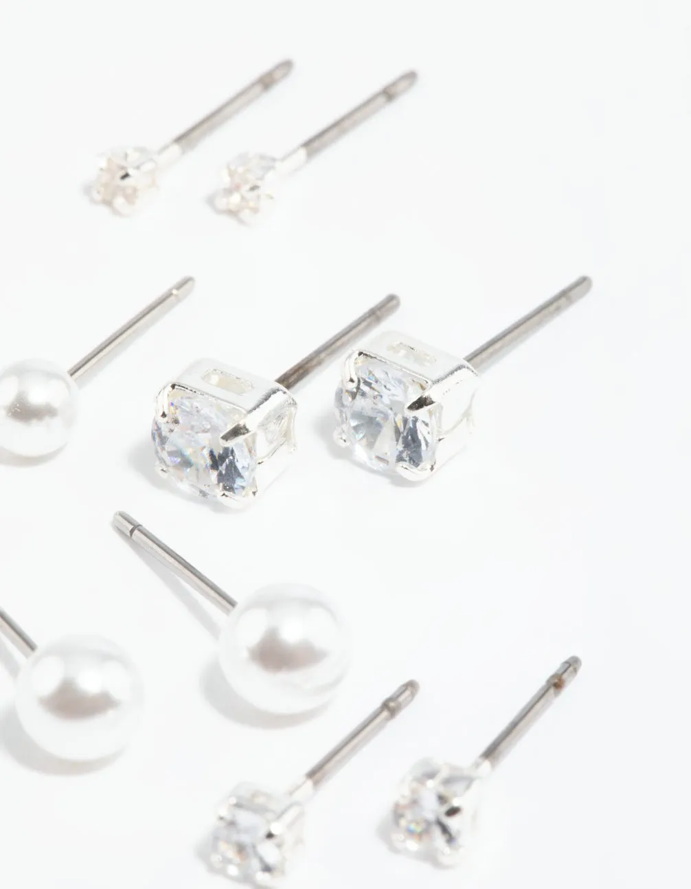 Silver Diamante Stud Earring 5-Pack