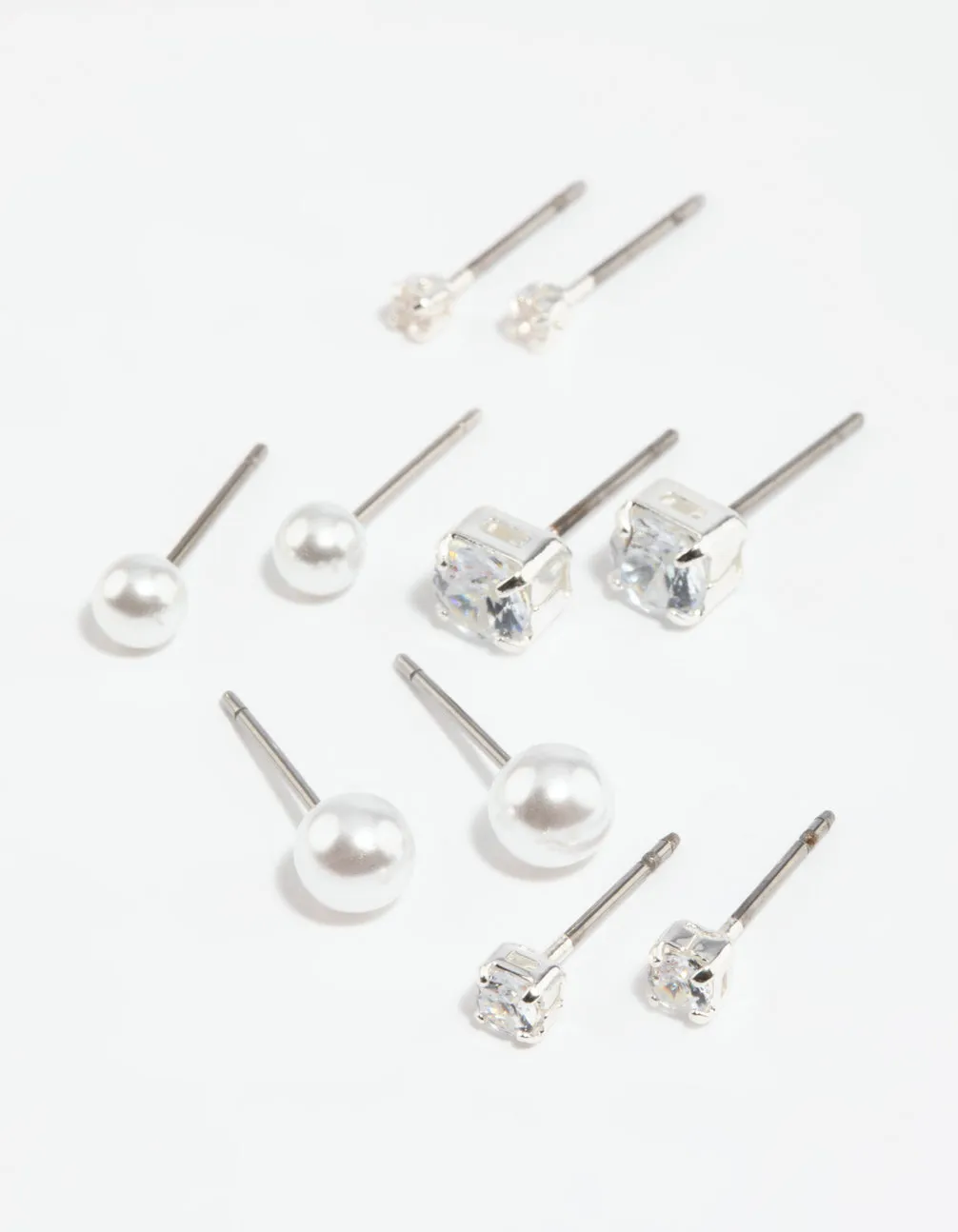 Silver Diamante Stud Earring 5-Pack