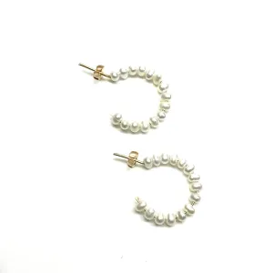 Silver Girl Medium Pearl Hoop