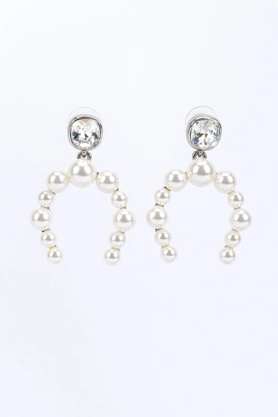 Silver Pearl Horseshoe Earrings