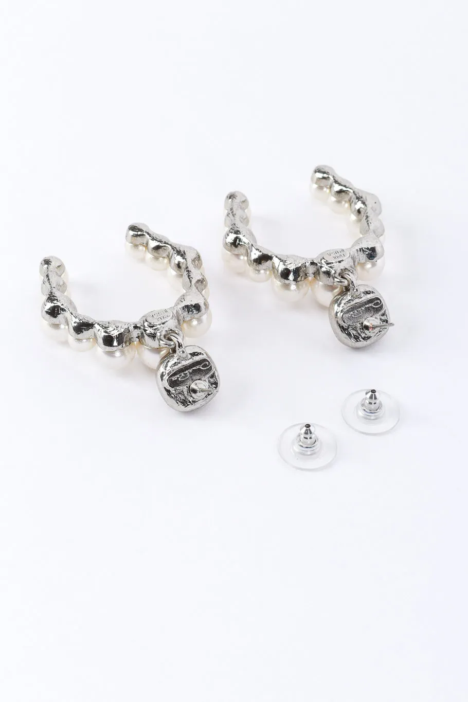 Silver Pearl Horseshoe Earrings