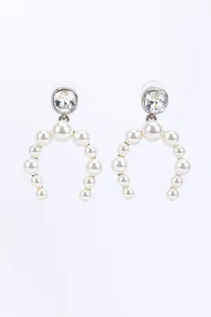 Silver Pearl Horseshoe Earrings