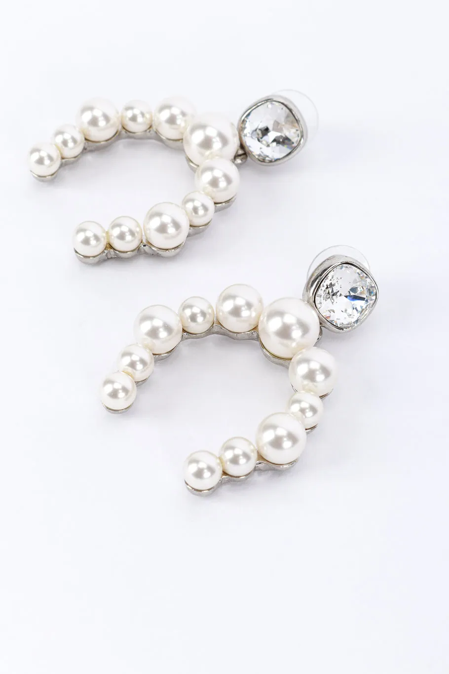 Silver Pearl Horseshoe Earrings