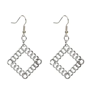 Silver-Plated Chain Rhombus Drop Earrings