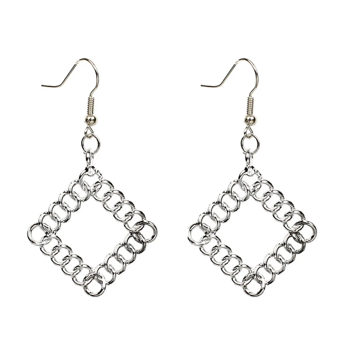 Silver-Plated Chain Rhombus Drop Earrings