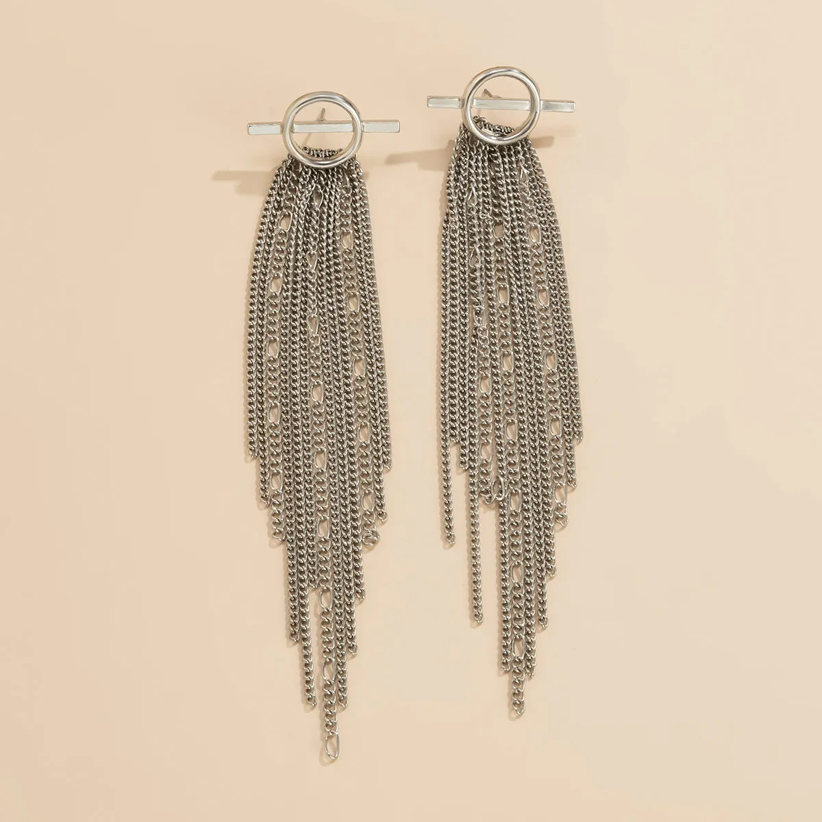 Silver-Plated Chain Tassel Drop Earrings