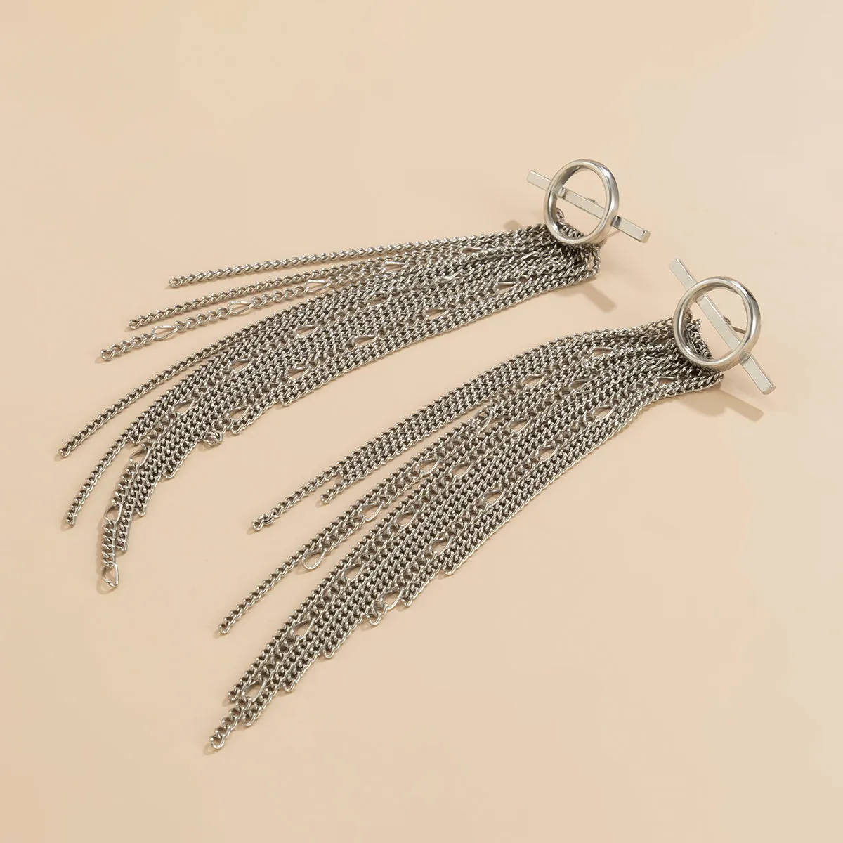 Silver-Plated Chain Tassel Drop Earrings