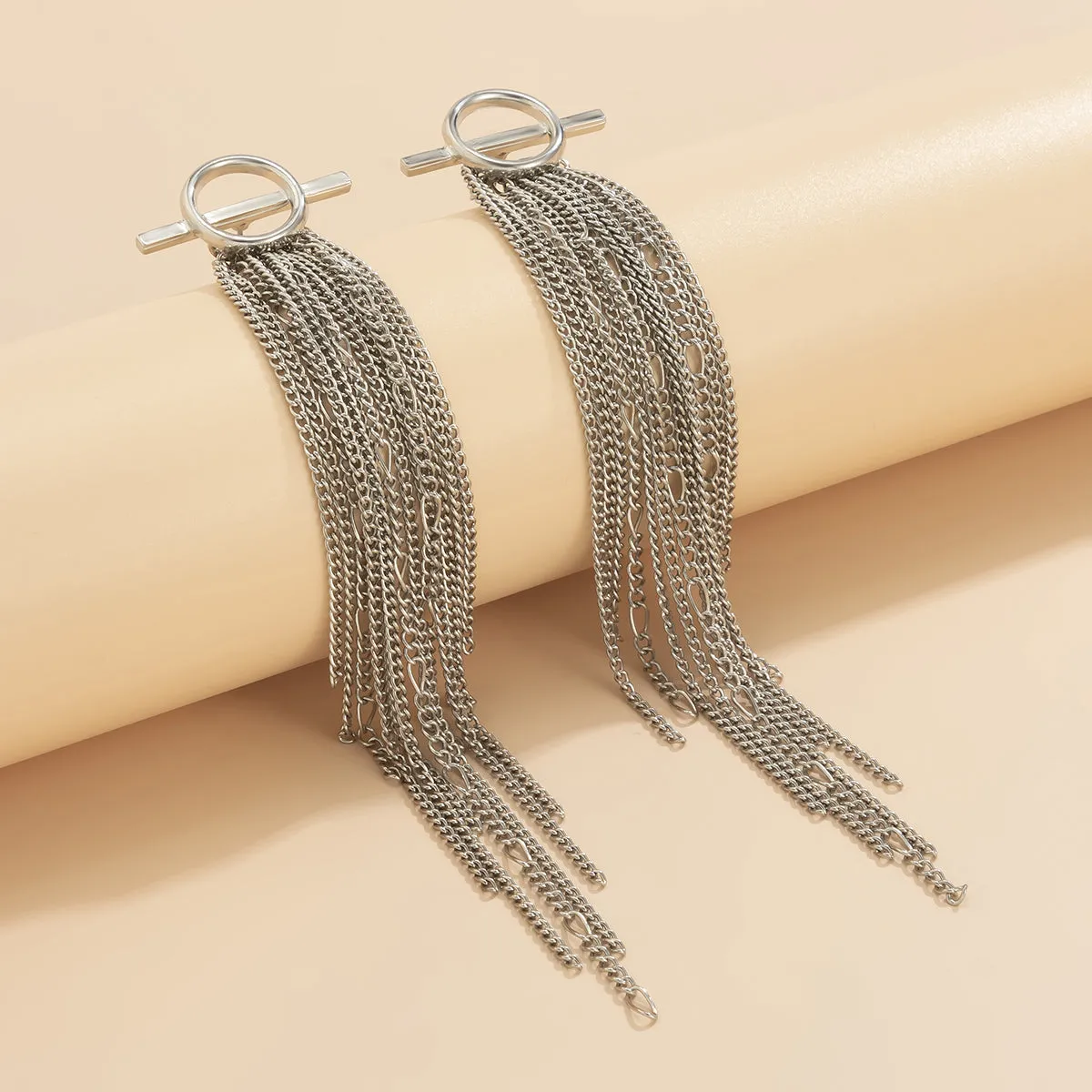Silver-Plated Chain Tassel Drop Earrings