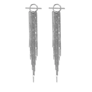 Silver-Plated Chain Tassel Drop Earrings