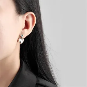 Silver-Plated Double Heart Drop Earrings