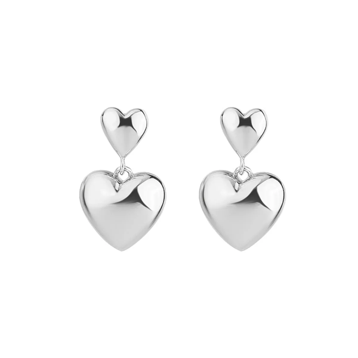 Silver-Plated Double Heart Drop Earrings