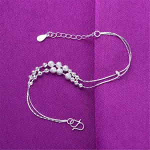 Silver-Plated Graduated Bead Double-Strand Anklet