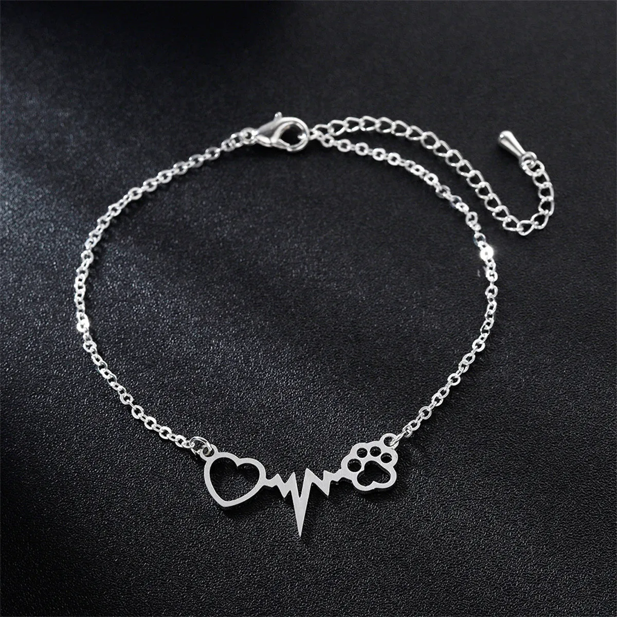 Silver-Plated Heart Paw Charm Bracelet
