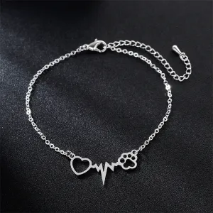 Silver-Plated Heart Paw Charm Bracelet