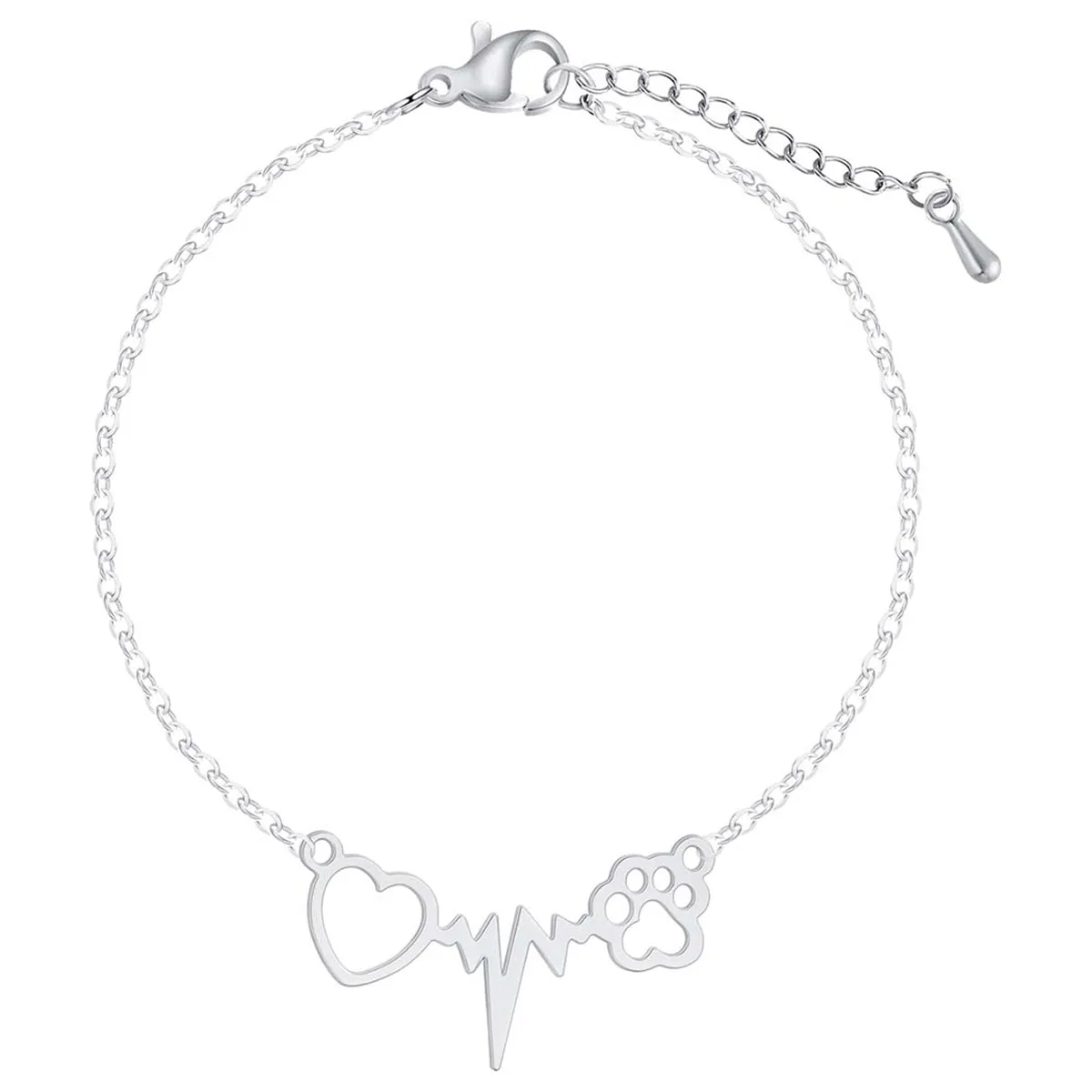 Silver-Plated Heart Paw Charm Bracelet